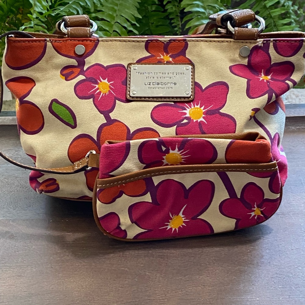 Liz Claiborne Pink and Brown Floral Shoulder Bag Limited Edition Set